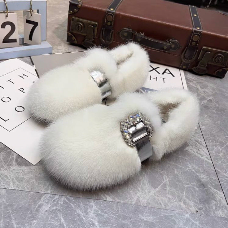 Women's Winter Mink Fur Sport Outdoor Fluffy Women's Shoes