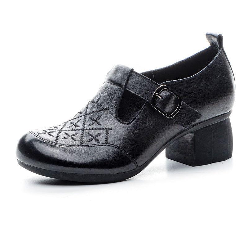 Women's Autumn Genuine Thin Thick Soft Bottom Top Layer Cowhide Embroidery Women's Fashion Shoes