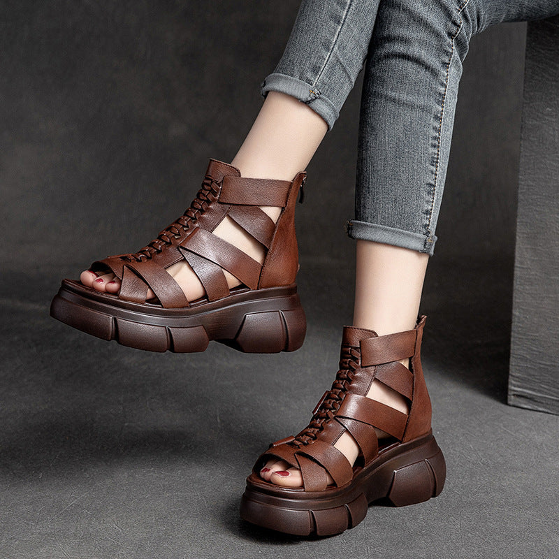 Women's Summer Roman Style Back Zipper Lazy Platform Sandals