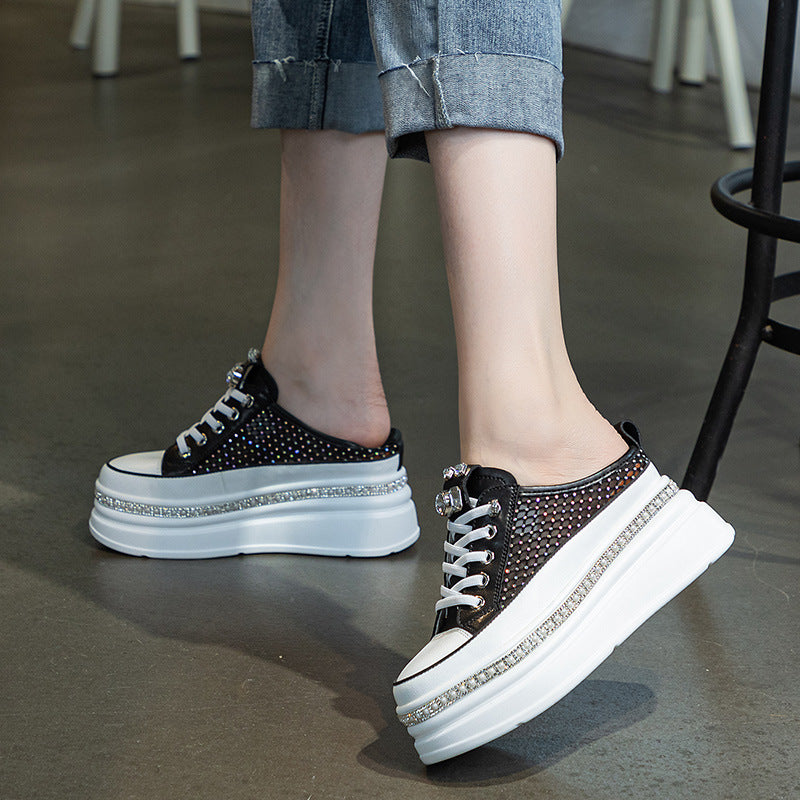Women's Closed Toe Half Summer Breathable Mesh Small Height Slippers