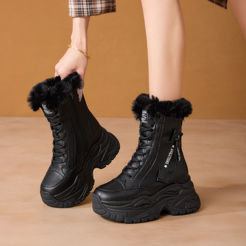 Women's Thick Bottom Platform Solid Color Martin Side Zipper Women's Casual Shoes