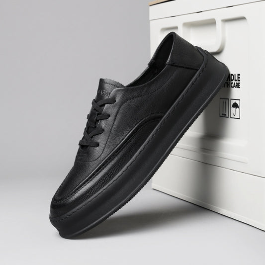 Men's White Genuine Summer Platform Breathable Trendy Cowhide Sneakers