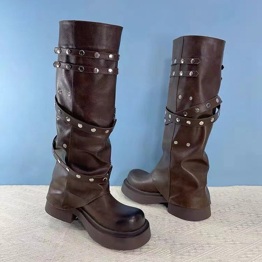 Women's Pantyhose Retro Round Toe Niche Design Boots