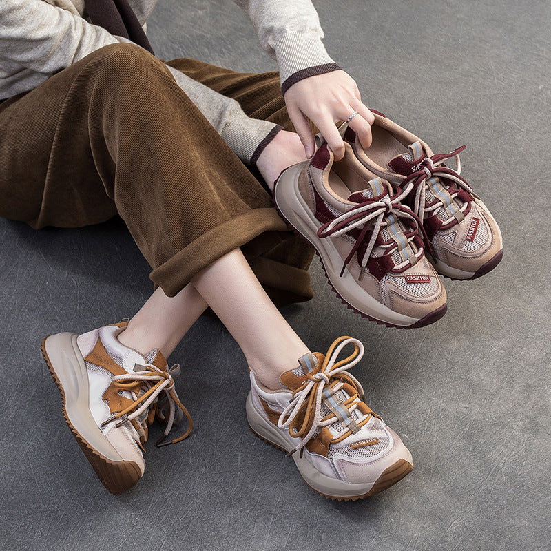 Women's Retro British Mesh Color Matching Platform Women's Casual Shoes