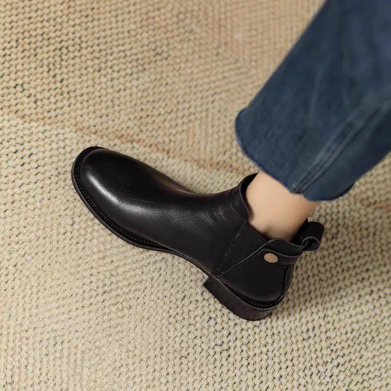 Women's Chelsea Booties Retro Ankle Round Head Plus Veet Chunky Heels