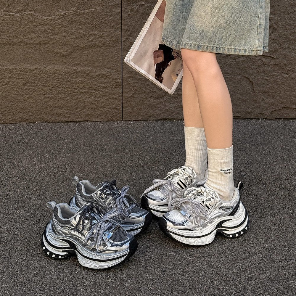 Women's Spring Fashion Platform Heightened Daddy Brushed Retro Sneakers