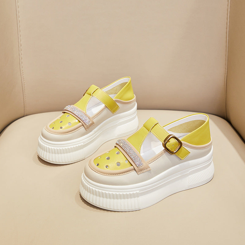 Women's White Dad Spring Breathable Platform Height Casual Shoes
