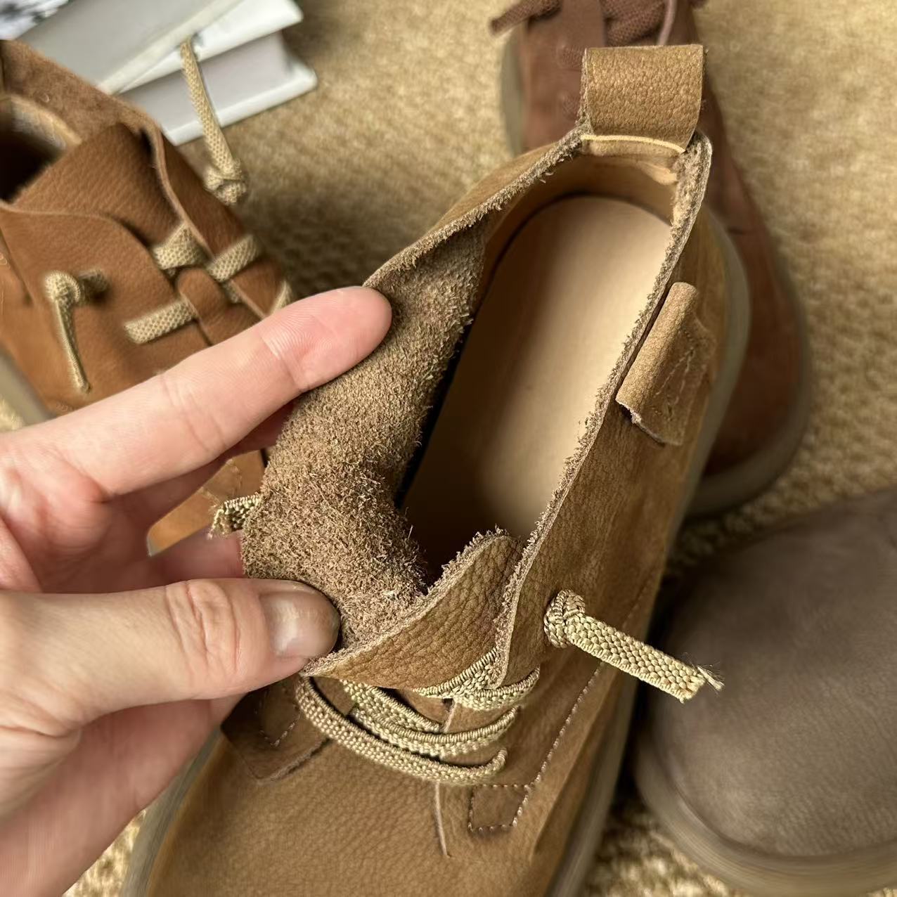 Layer Cowhide Retro Ankle Cotton Linen Style Genuine Round Toe Boots