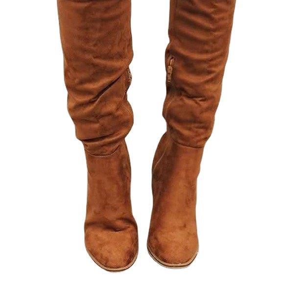 Women's Chunky Small Slim Suede Over The Knee Side Boots