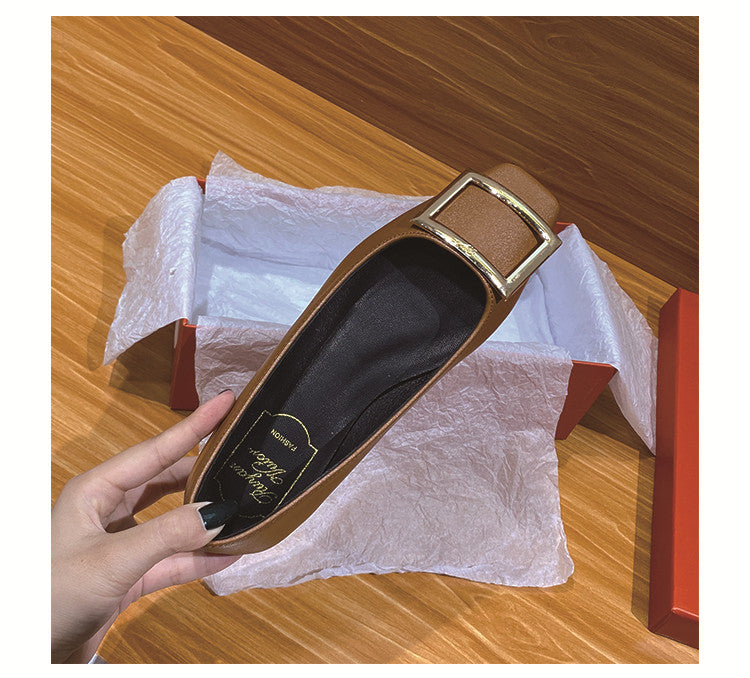 Women's Square Buckle Toe Flats Patent Low-cut Women's Shoes