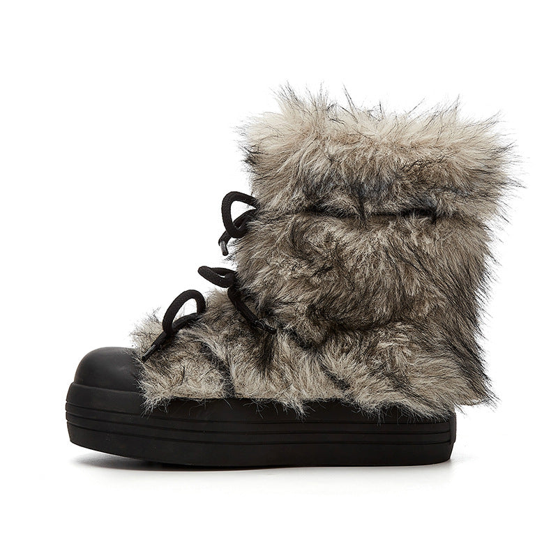 Platinum Plush Warm Long Wool Bow Round Toe Boots