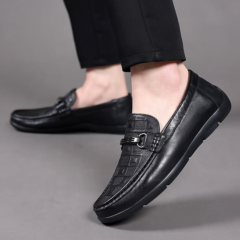 Men's Yuan Piece Top Layer Cowhide Breathable Leather Shoes