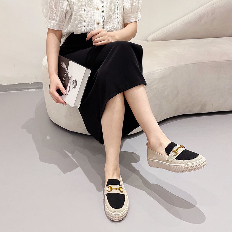 Women's Round Toe Pumps Flat Bottom Slip-on Casual Shoes