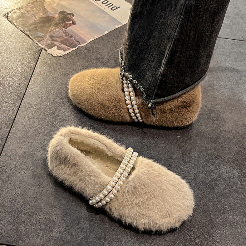 Fluffy Winter Slip-on Female Fleece-lined Cotton Casual Shoes