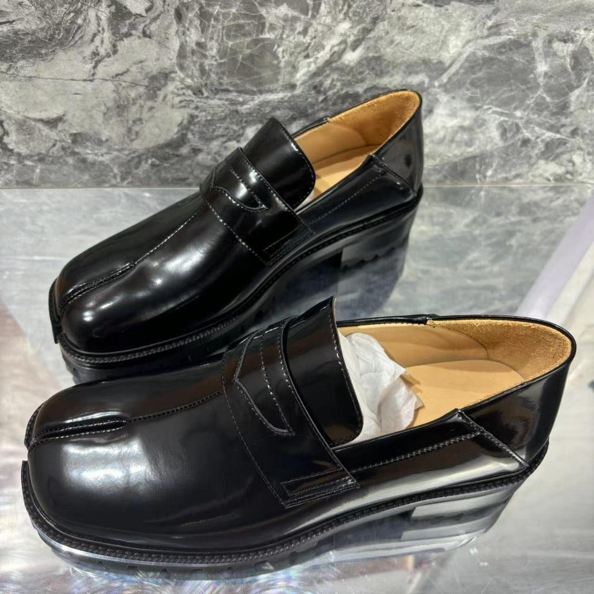 Women's Handmade Split Toe Lace Up Derby Leather Shoes