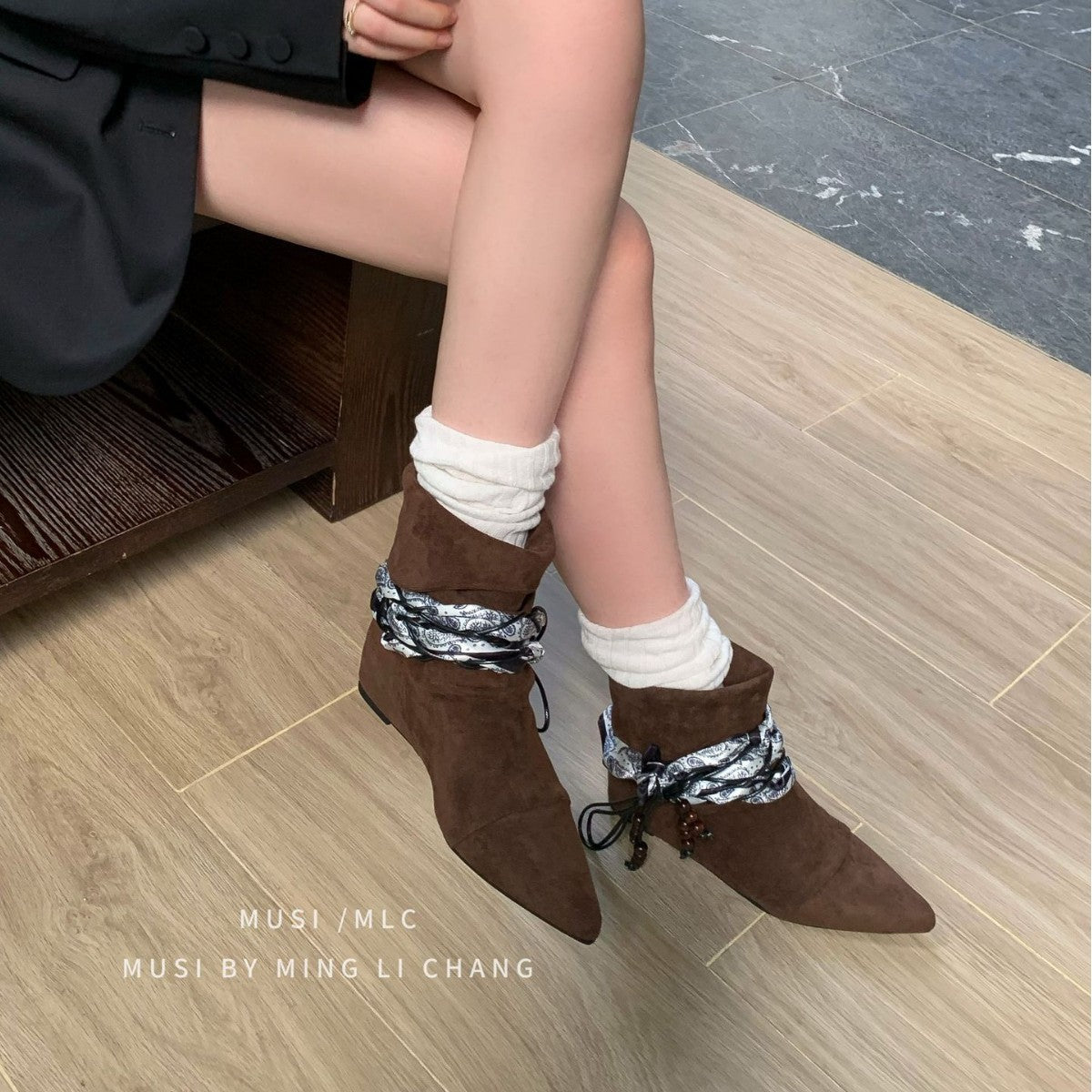 Women's Waste Soil Fashion Desert Tassel Knee-high Retro Knitted Belt Pointed Women's Leather Boots