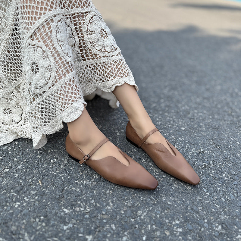 Women's Buckle Square Toe Flat Low-cut Pumps Women's Fashion Shoes
