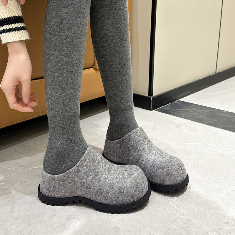 Women's Increased Closed Toe Niche Half Vintage Fleece-lined Knitted Surface Big Slippers