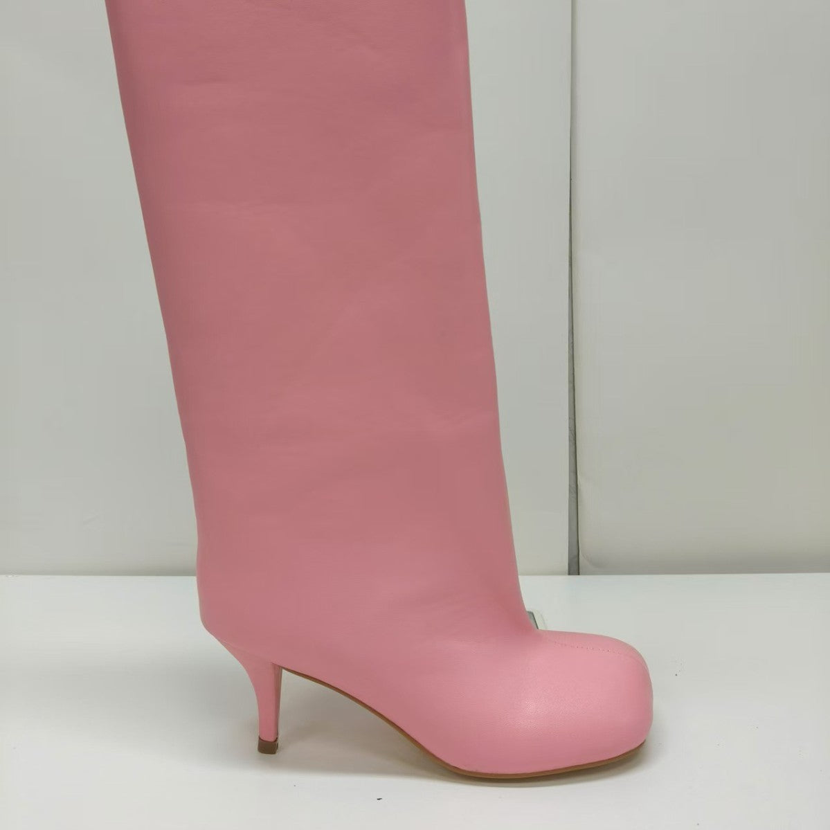 Women's High Metal Rivet Denim Stitching Two-way Pile Style Knee-length Large Women's Leather Boots