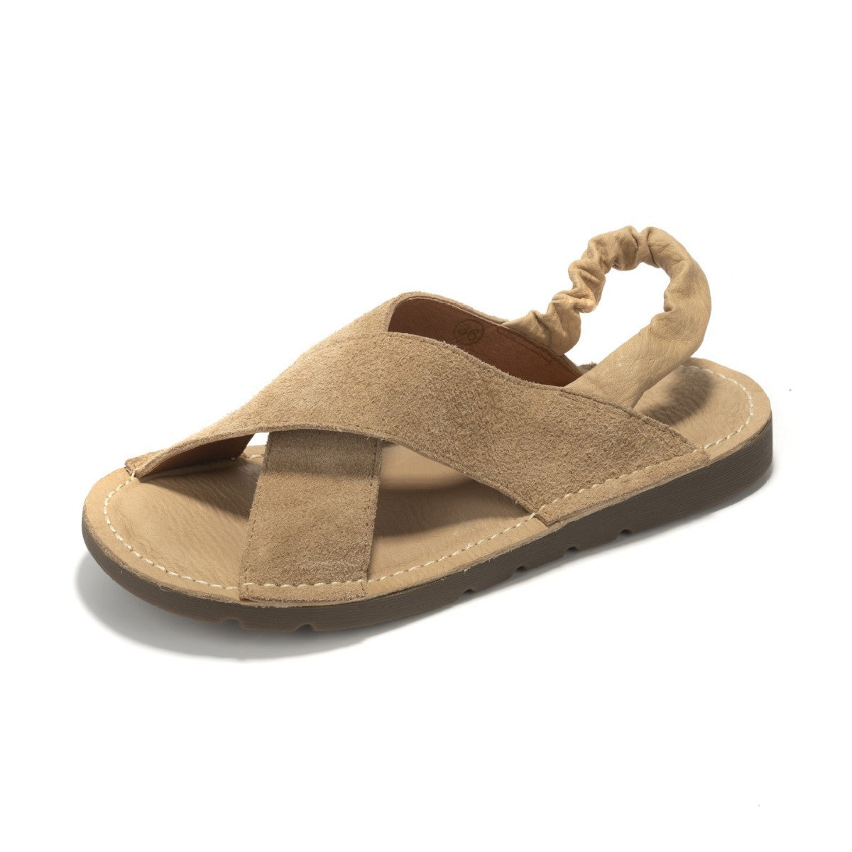 Women's Summer Retro Handmade Cross Strap Top Layer Cowhide Roman Sandals