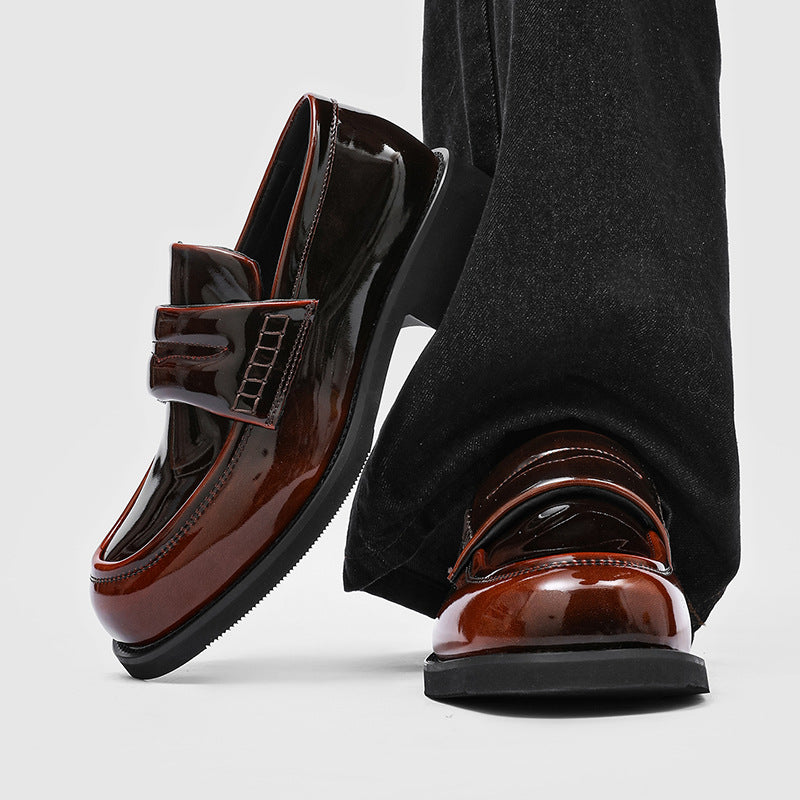 Men's Toe Green One Pedal Business Formal Wear Patent Loafers