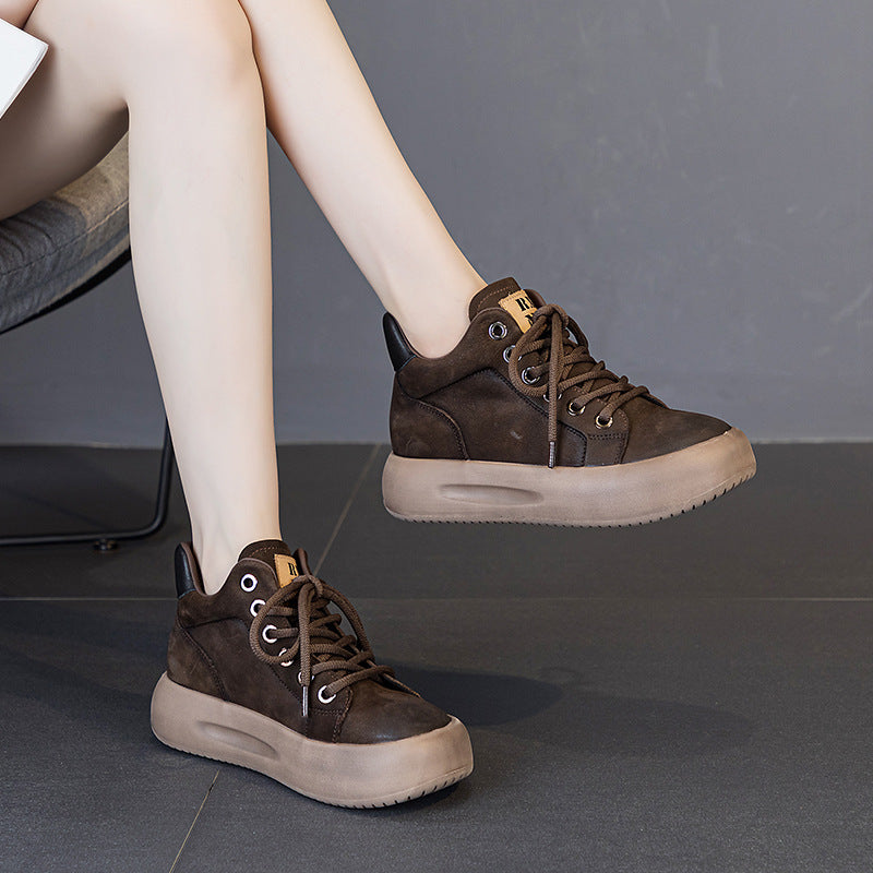 Women's First Layer Cowhide Platform Genuine With Women's Casual Shoes
