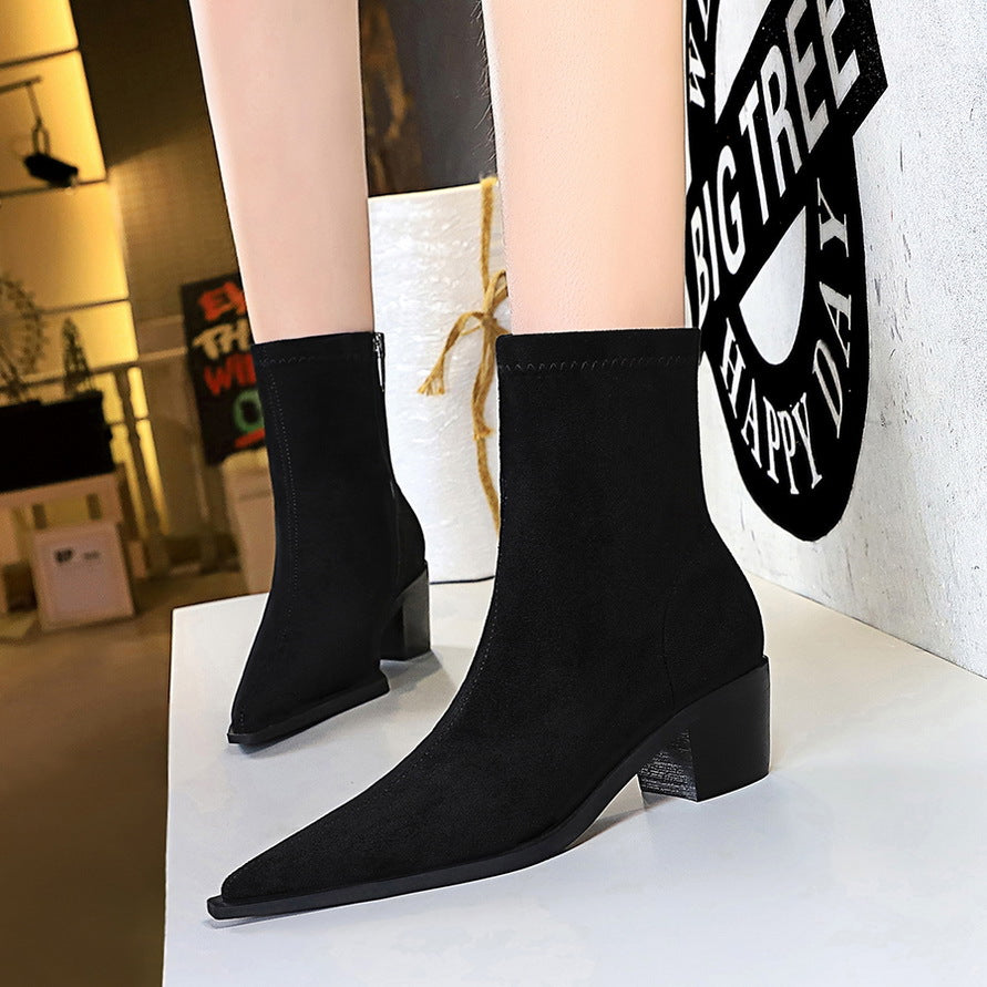 Women's Simple Knight Sexy Nightclubs Thinner Chunky Women's Leather Boots