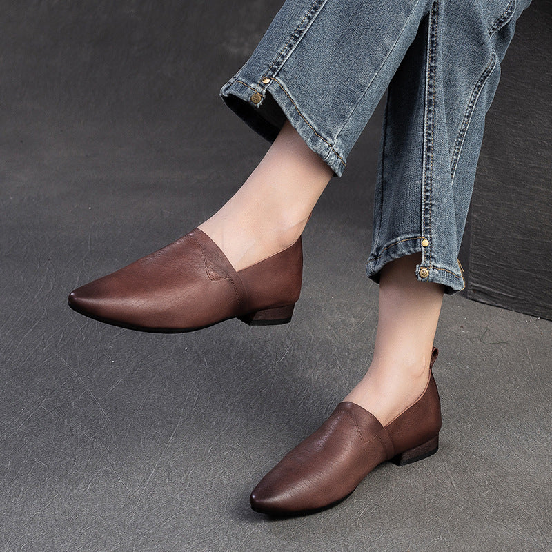 Women's Autumn Soft Top Layer Cowhide Slip-on Women's Casual Shoes