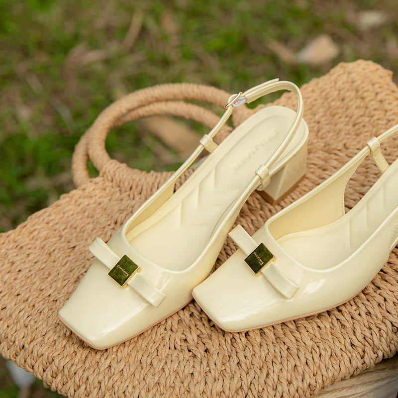 Women's Bow Shallow Mouth Slingback Mid Chunky Women's Shoes