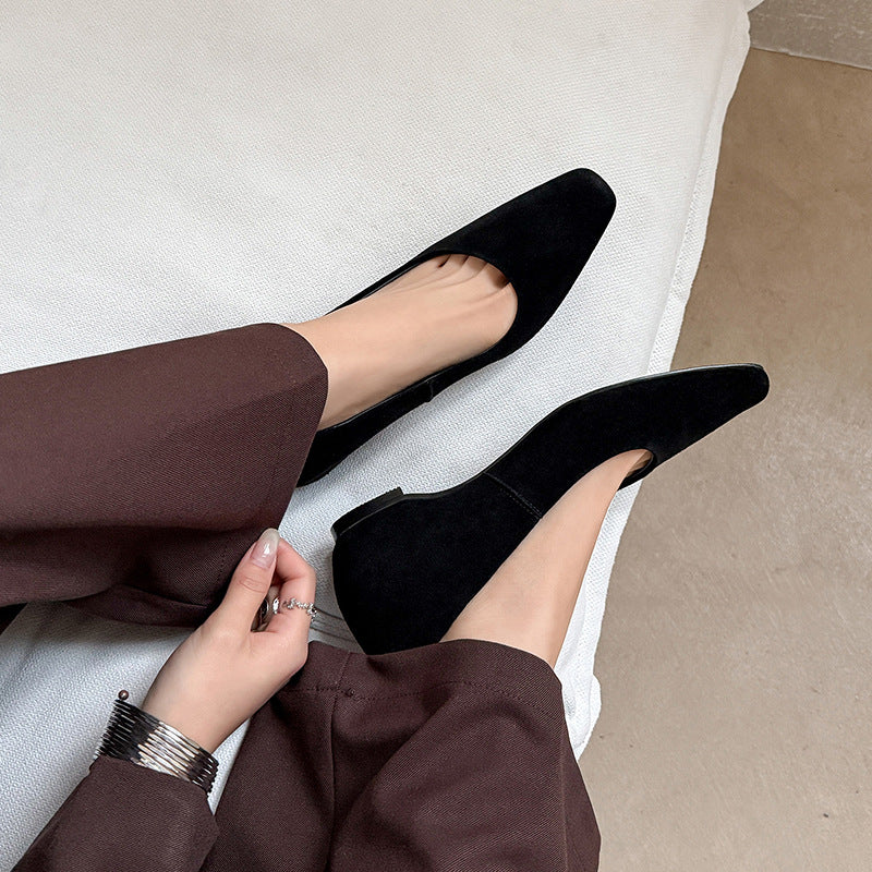Women's Retro Simple Square Toe Wedge Flat For Low-cut Slip-on Commute Women's Fashion Shoes