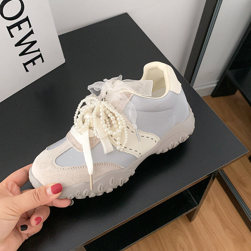 Women's Increasing Insole Mercerized Crescent Pearl Lace Sneakers