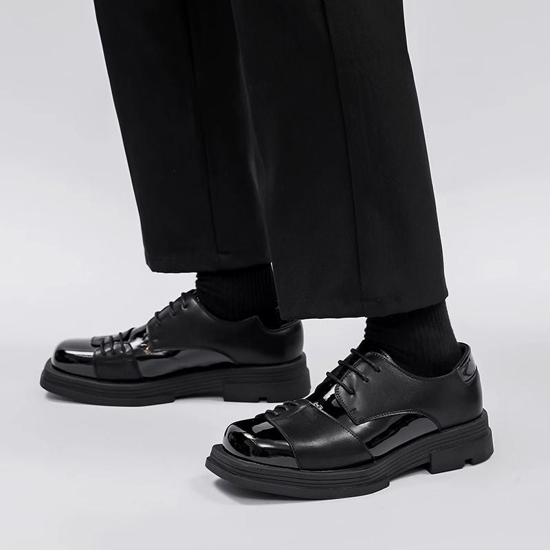 Men's Breathable Black Height Increasing Insole Square Toe Men's Business Leather Shoes