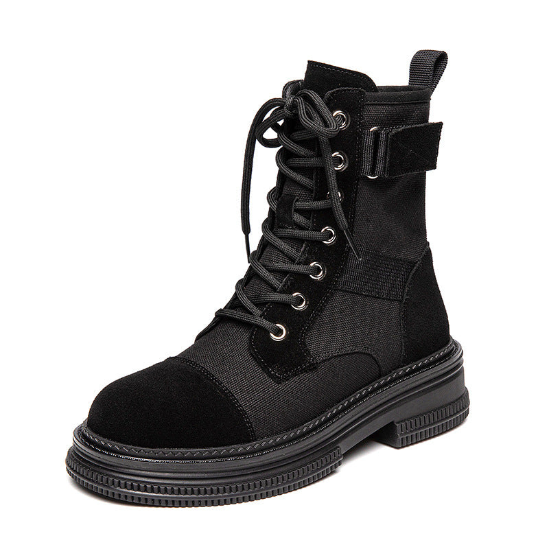 Women's Summer Thin Breathable Lace Up Round Toe Side Women's Leather Boots