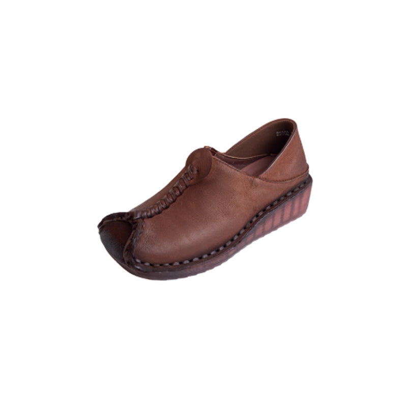 Vintage Genuine Soft Bottom Wedge Platform Flat-heeled Women's Casual Shoes