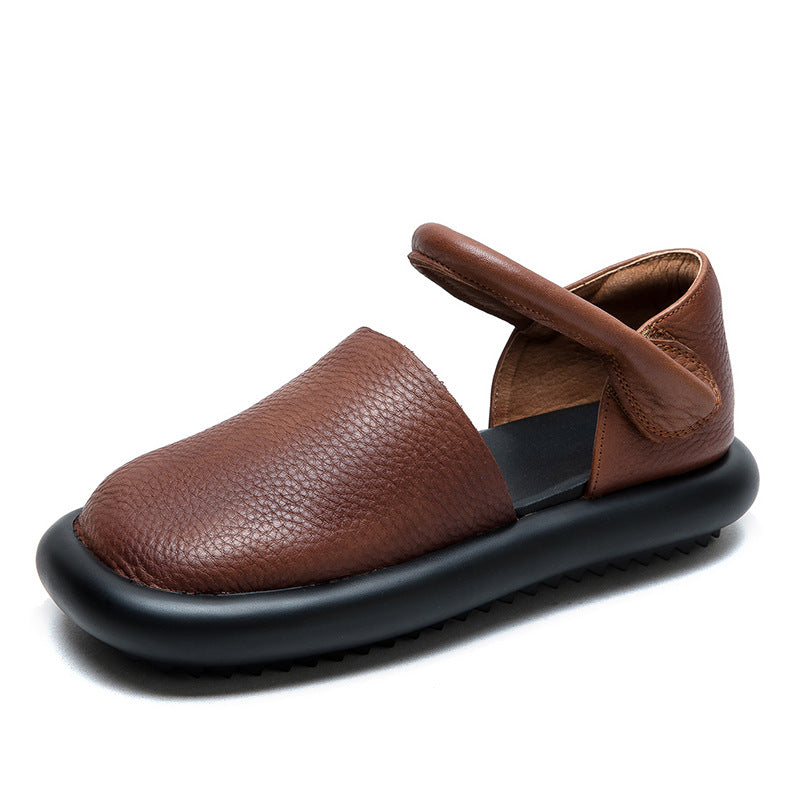 Women's Toe Strap Soft Top Layer Cowhide Magic Sandals