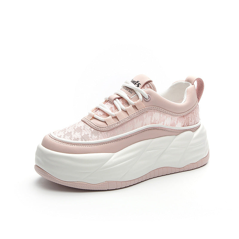 Women's Mesh Spring Dad French Round Head Thick Bottom Height Casual Shoes