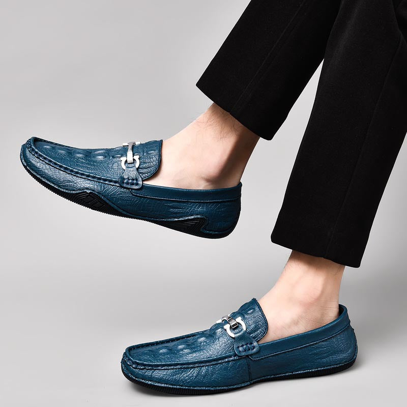 Men's Embossed Crocodile Pattern Four Tods Slip-on Casual Shoes