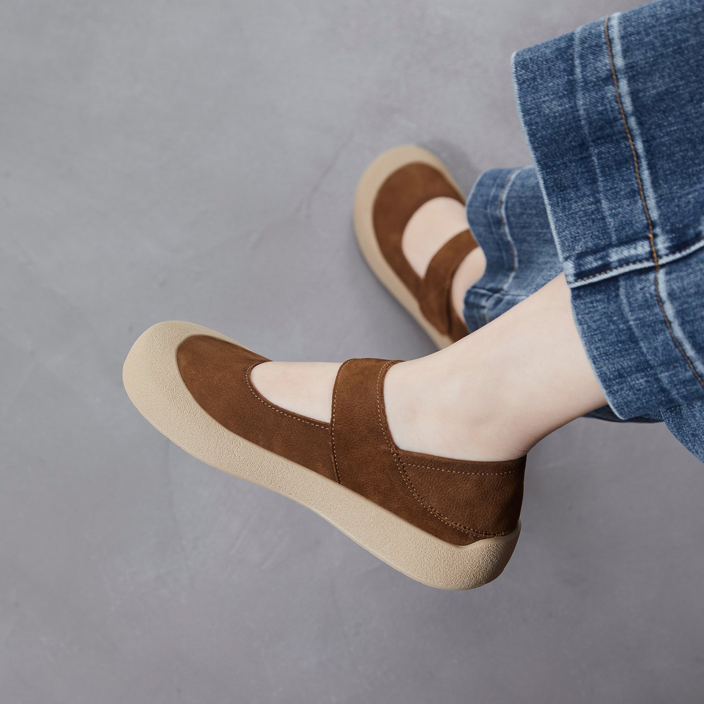 Women's Spring Word With Velcro Mary Jane Shallow Mouth Flat Women's Casual Shoes