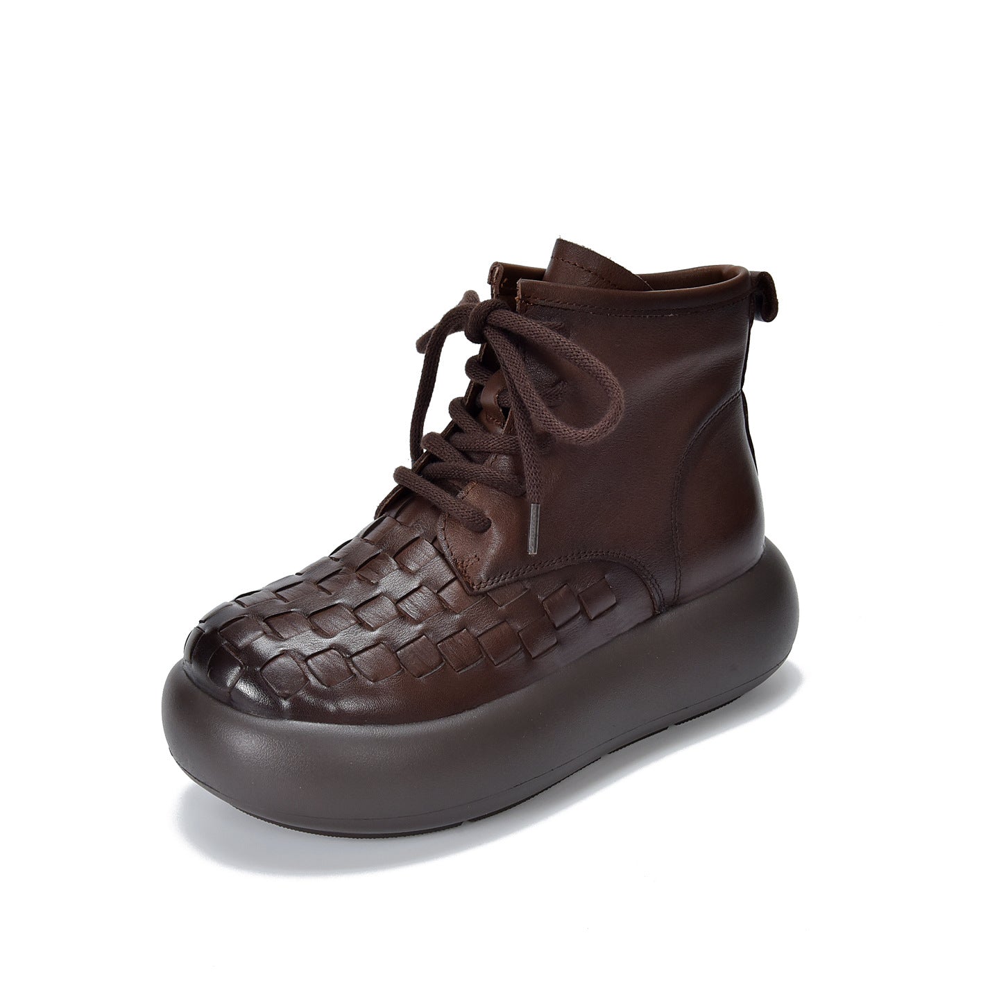 Women's Cowhide Hand-woven Muffin Bottom Booties Thick-soled Women's Leather Boots