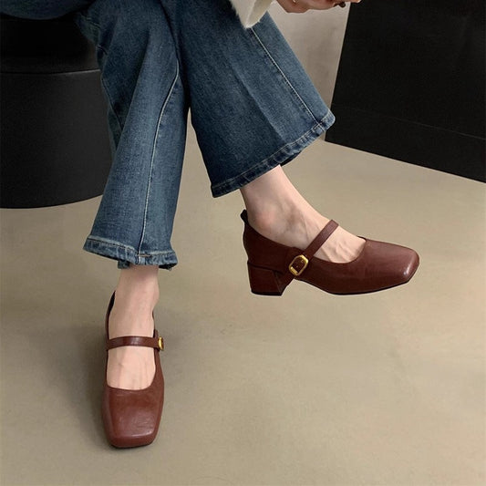 Women's Toe Low-cut Chunky Pumps French Evening Fairy Women's Shoes