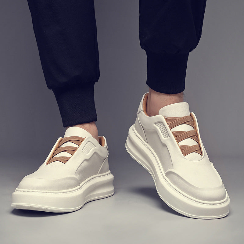Men's First Layer Cowhide White Versatile Breathable Men's Board Shoes