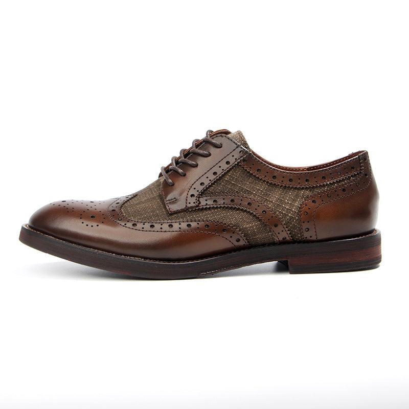 Men's British Brogue Carved Fabric Stitching Retro Leather Shoes