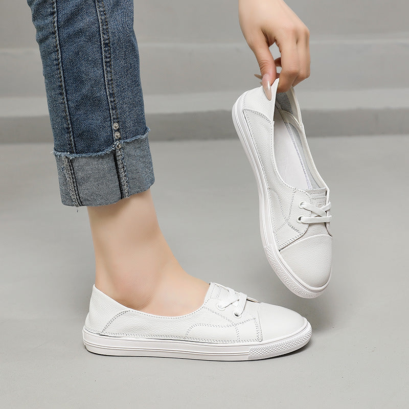Women's & Men's Cowhide Low-cut White Summer Slip-on Soft Men's Shoes