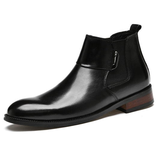 Men's Short Sleeve Cowhide Surface Wooden Bottom Boots