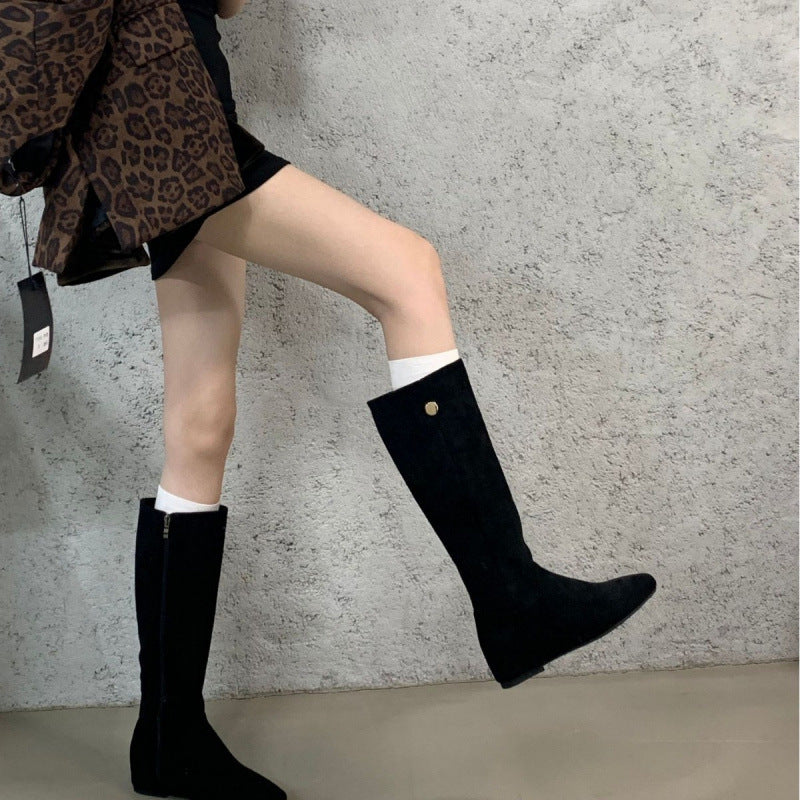 Women's Suede Veet Padded Height Increasing Insole Side Women's Leather Boots
