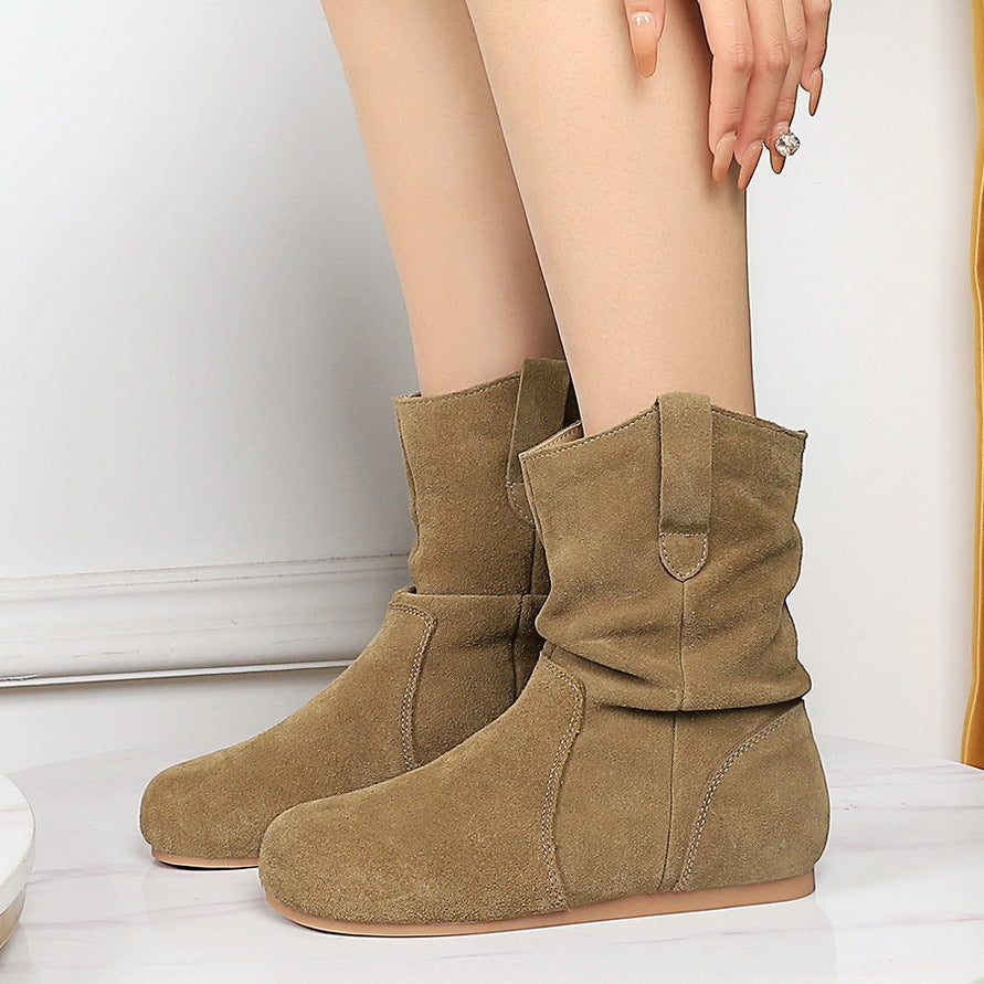 Women's Retro Ankle Matte Round Toe Short Boots