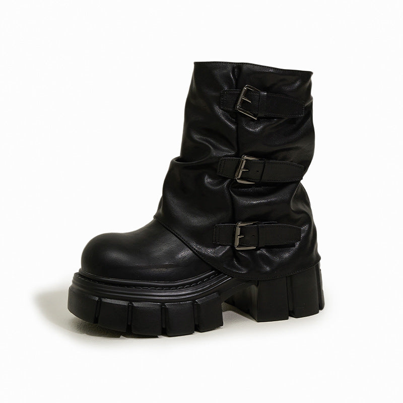 Women's Platform Martin Pantyhose Pile Style Inner Height Women's Leather Boots