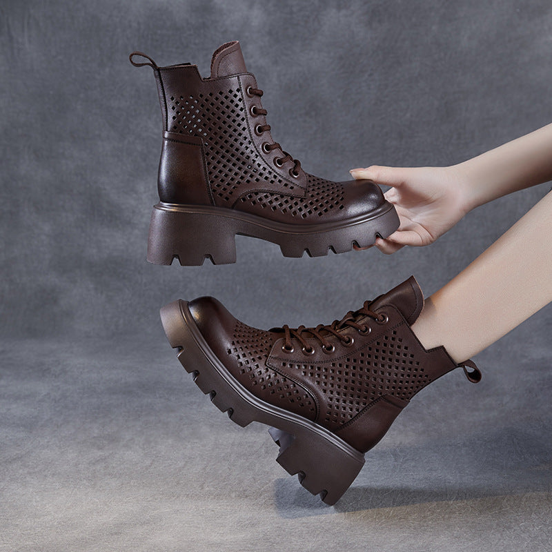 Women's Retro British Style Thick Bottom Thin Hollow Martin Boots
