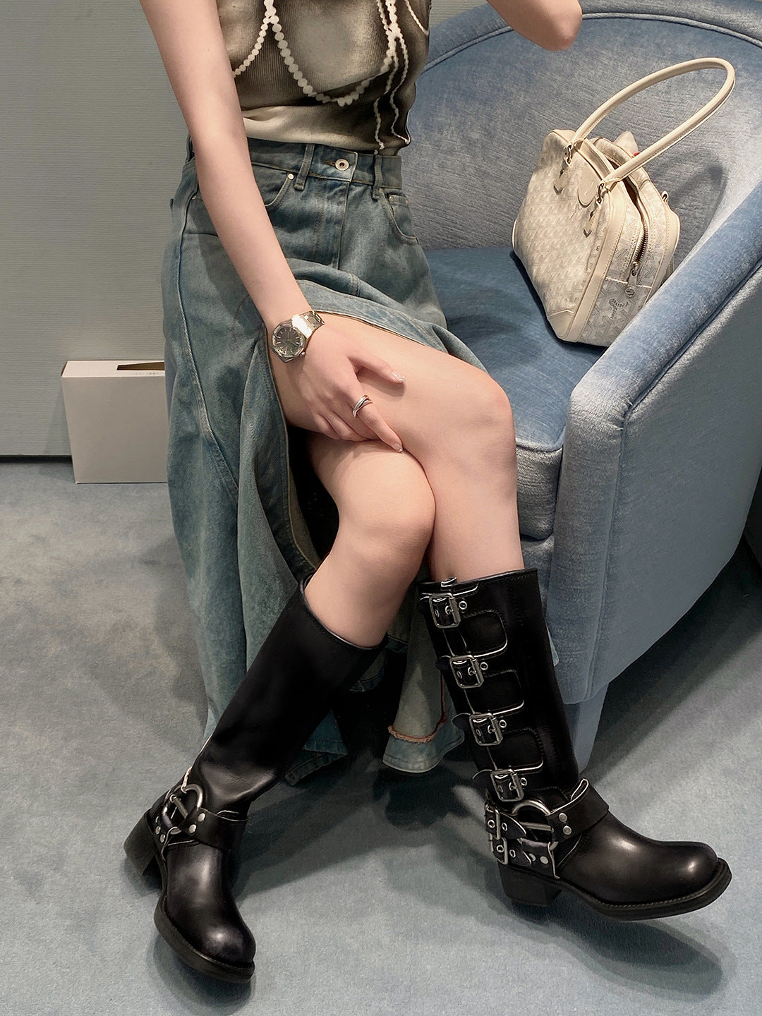 Su Retro Square Toe Knight Female Boots