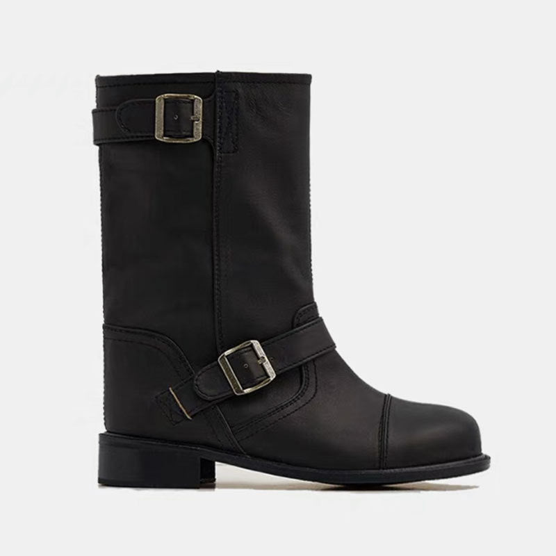 Women's Martin Flat Low Long Cowhide Short Heels